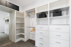 Large walk in wardrobe cabinetry detail in new home